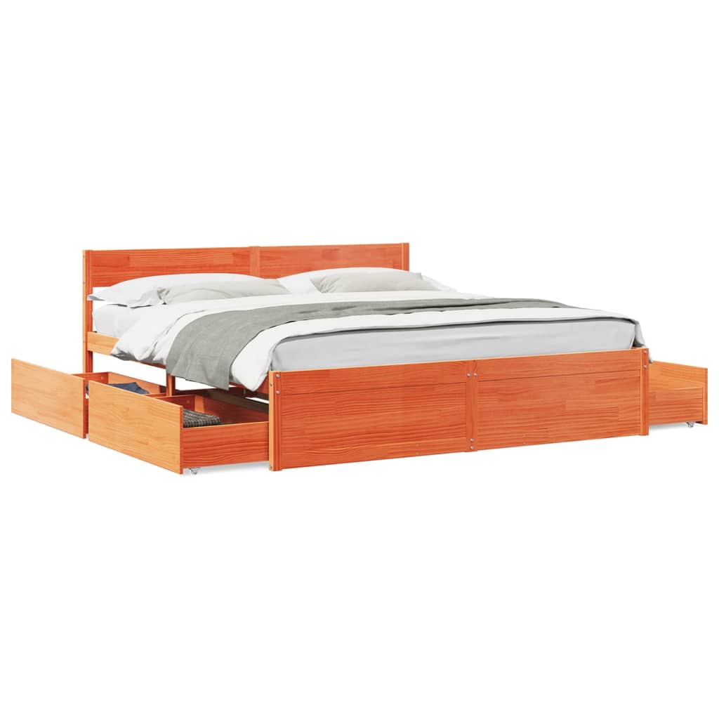 Bed Frame without Mattress Wax Brown 180x200 cm Super King Solid Wood Pine