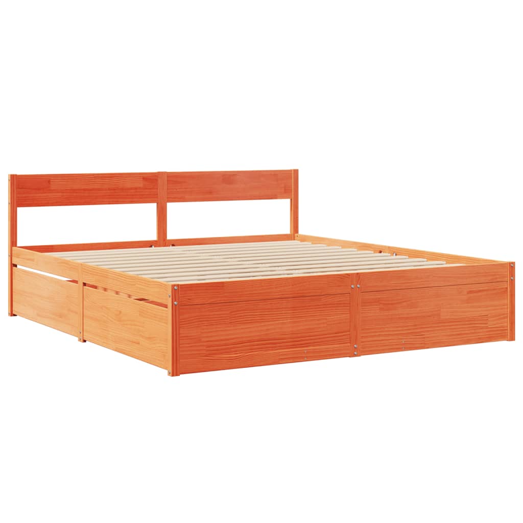 Bed Frame without Mattress Wax Brown 180x200 cm Super King Solid Wood Pine