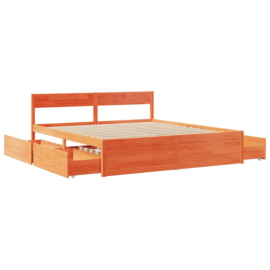 Bed Frame without Mattress Wax Brown 180x200 cm Super King Solid Wood Pine