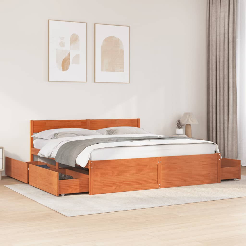Bed Frame without Mattress Wax Brown 180x200 cm Super King Solid Wood Pine