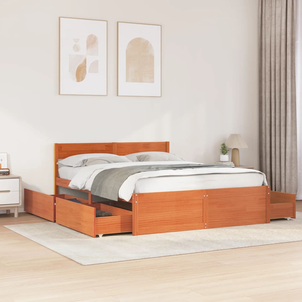 Bed Frame without Mattress Wax Brown 160x200 cm Solid Wood Pine
