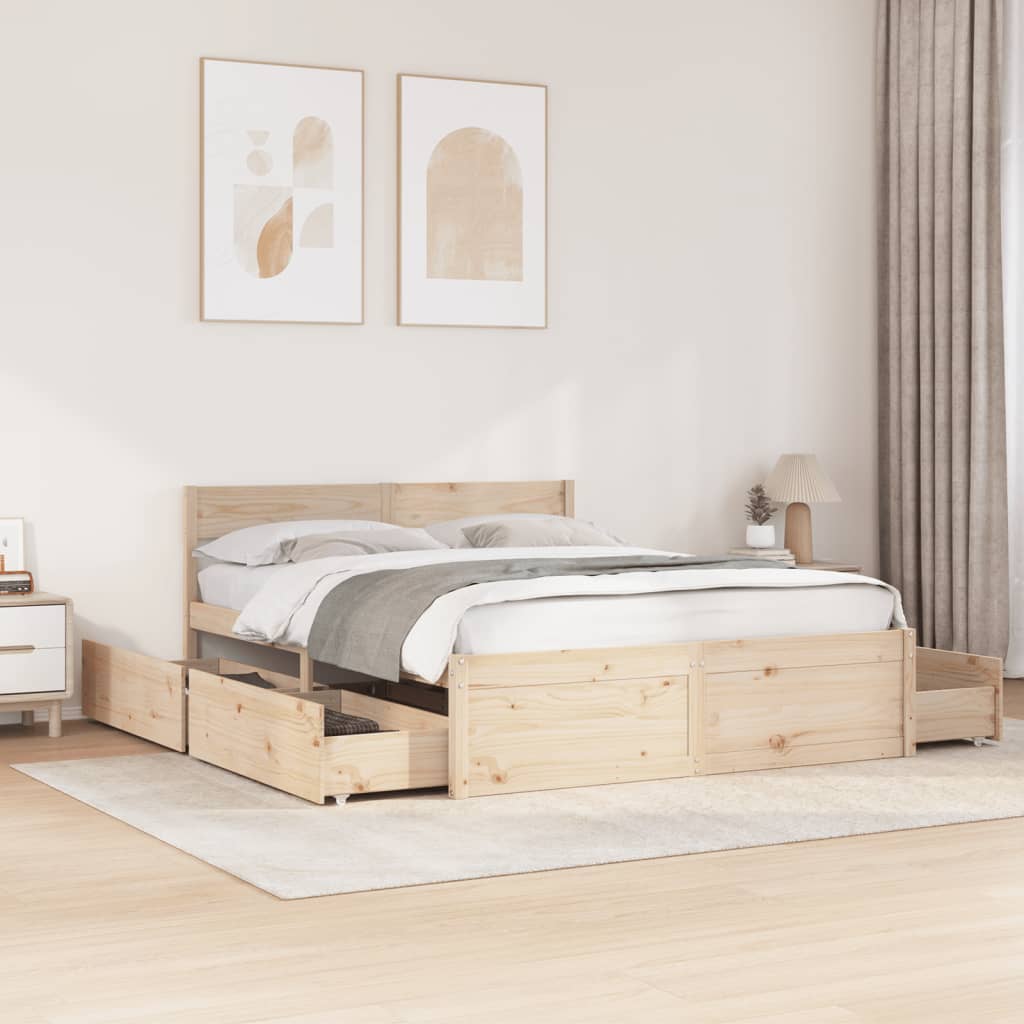 Bed Frame without Mattress 150x200 cm King Size Solid Wood Pine