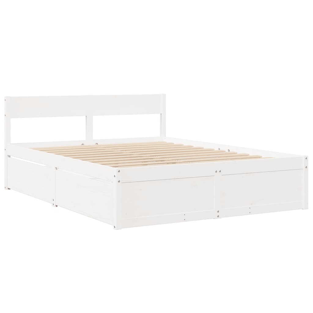 Bed Frame without Mattress White 150x200 cm King Size Solid Wood Pine