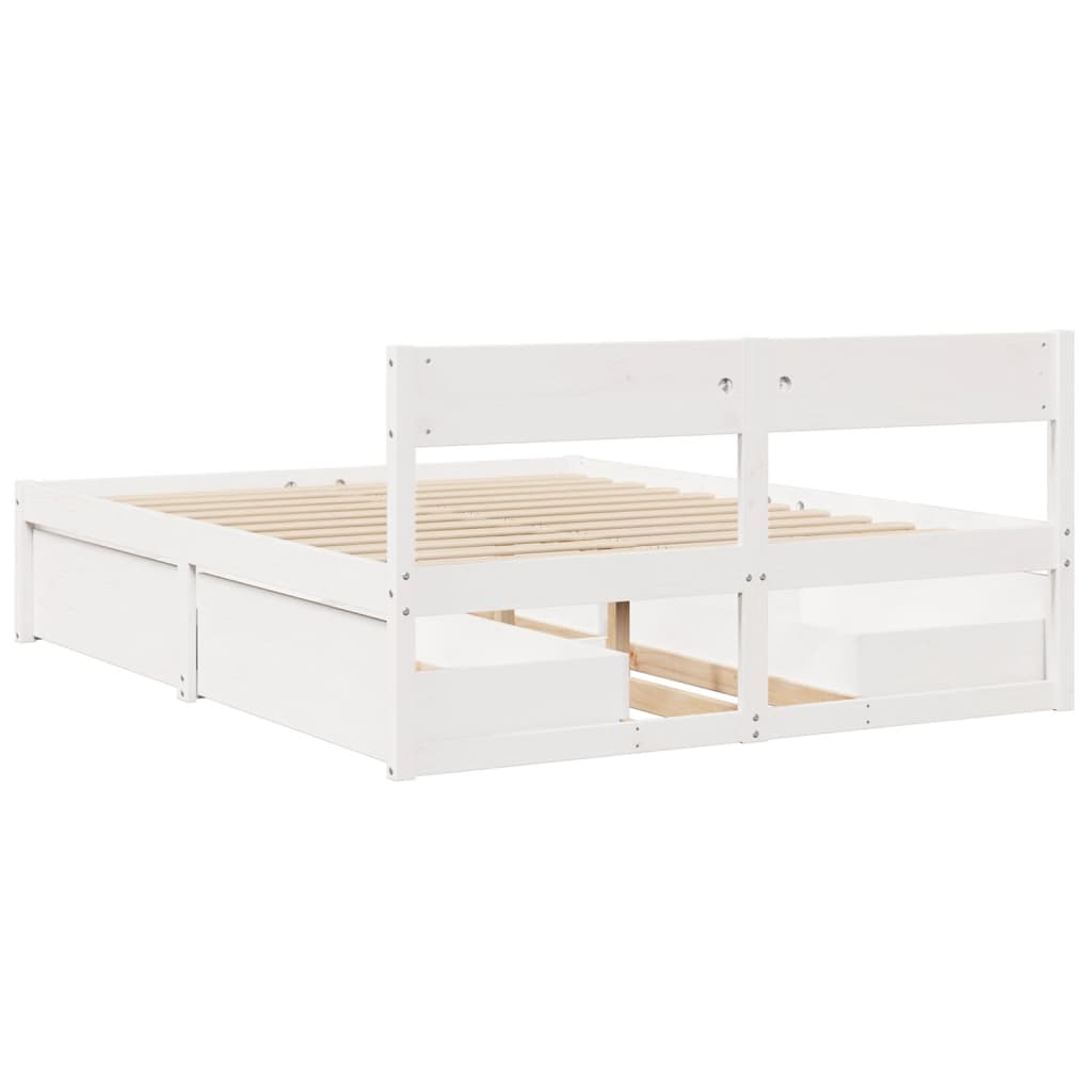 Bed Frame without Mattress White 150x200 cm King Size Solid Wood Pine