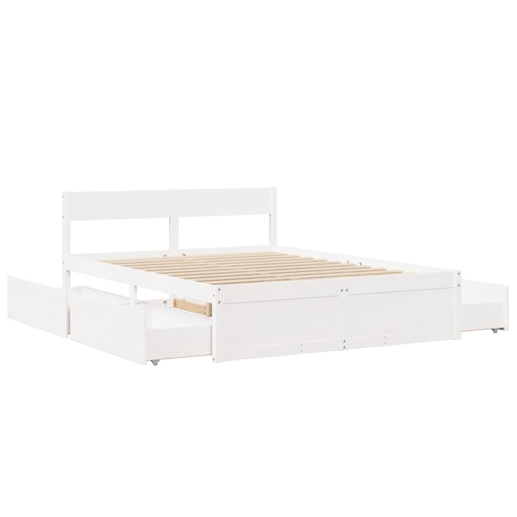 Bed Frame without Mattress White 150x200 cm King Size Solid Wood Pine