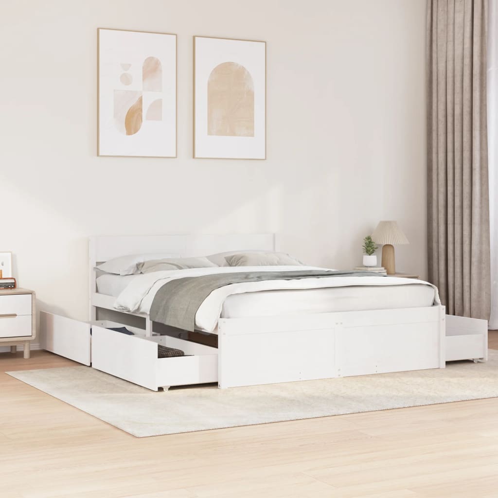 Bed Frame without Mattress White 150x200 cm King Size Solid Wood Pine