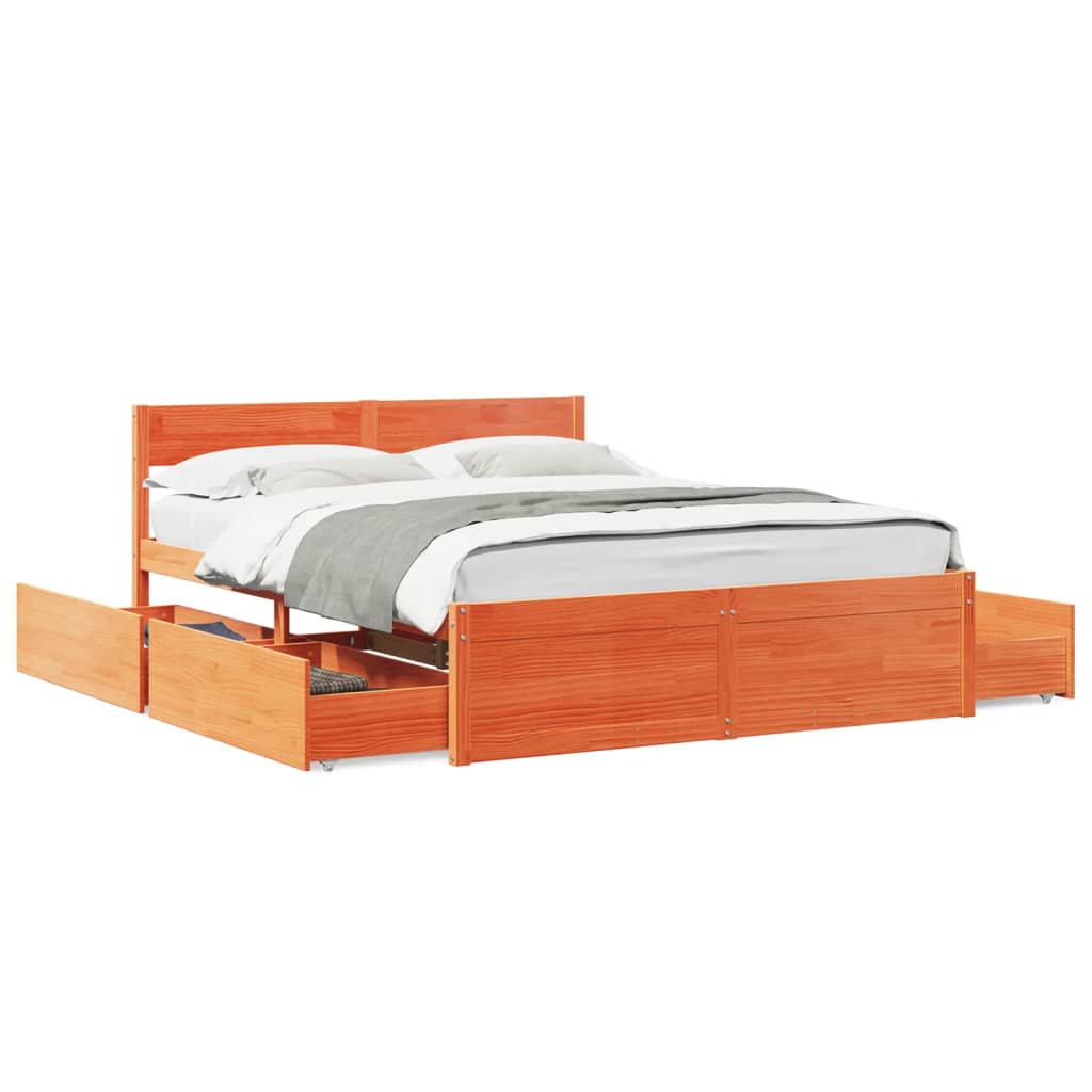 Bed Frame without Mattress Wax Brown 150x200 cm King Size Solid Wood Pine