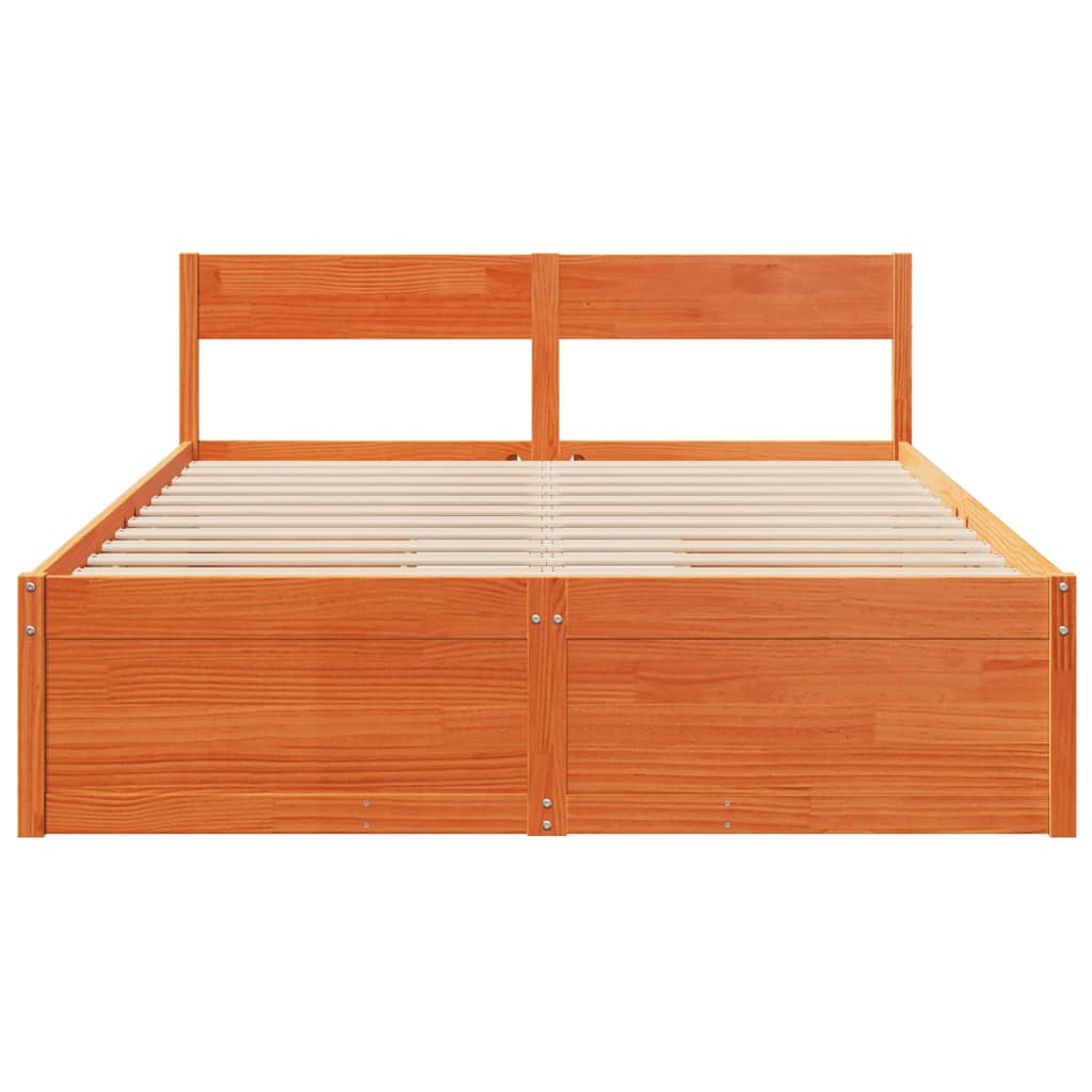 Bed Frame without Mattress Wax Brown 150x200 cm King Size Solid Wood Pine