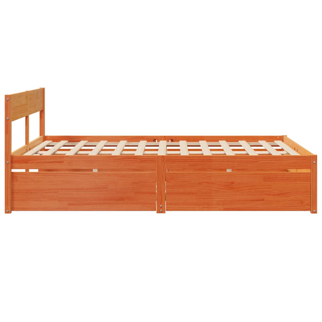 Bed Frame without Mattress Wax Brown 150x200 cm King Size Solid Wood Pine