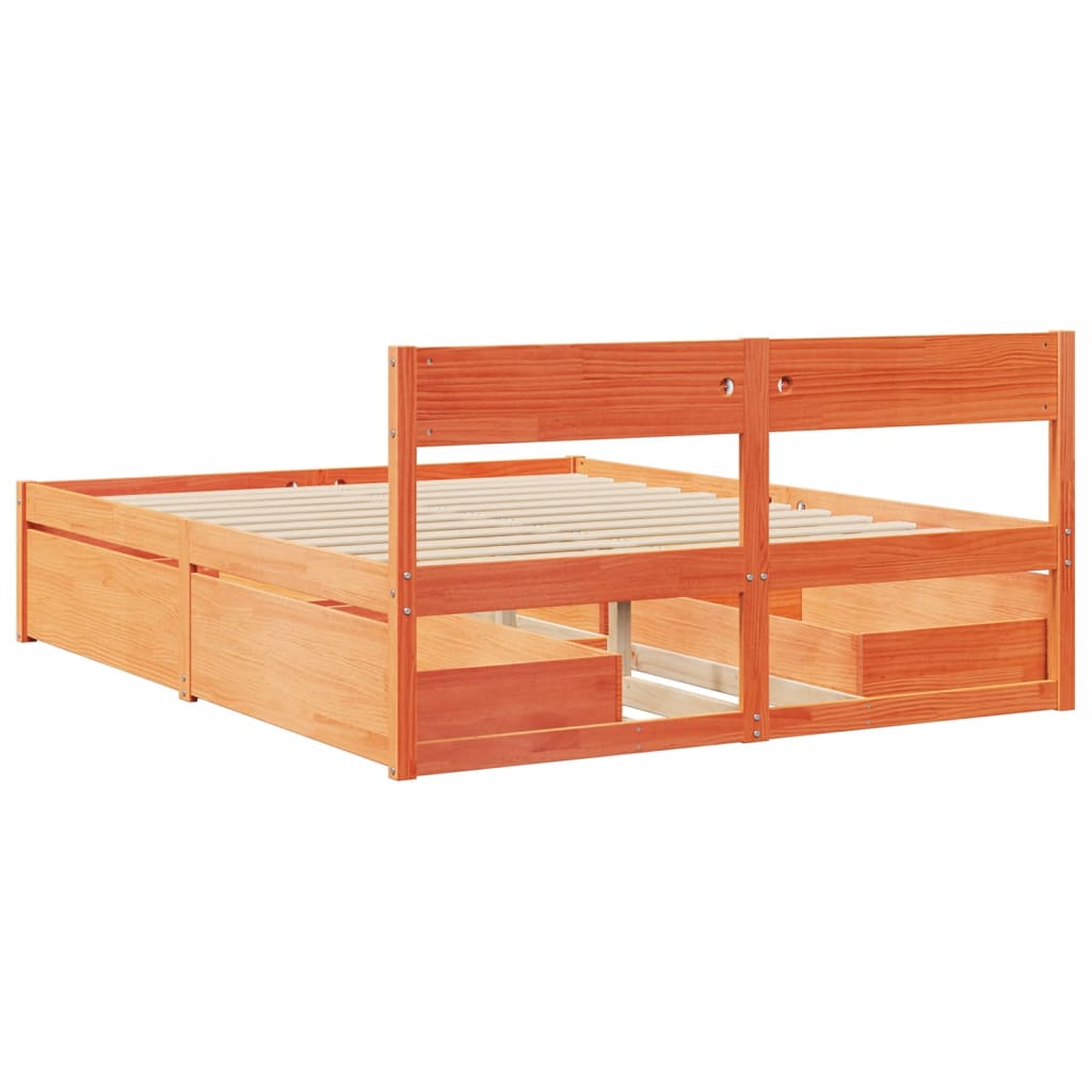 Bed Frame without Mattress Wax Brown 150x200 cm King Size Solid Wood Pine