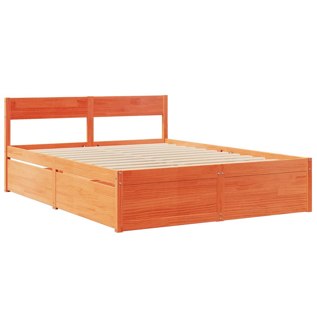 Bed Frame without Mattress Wax Brown 140x200 cm Solid Wood Pine