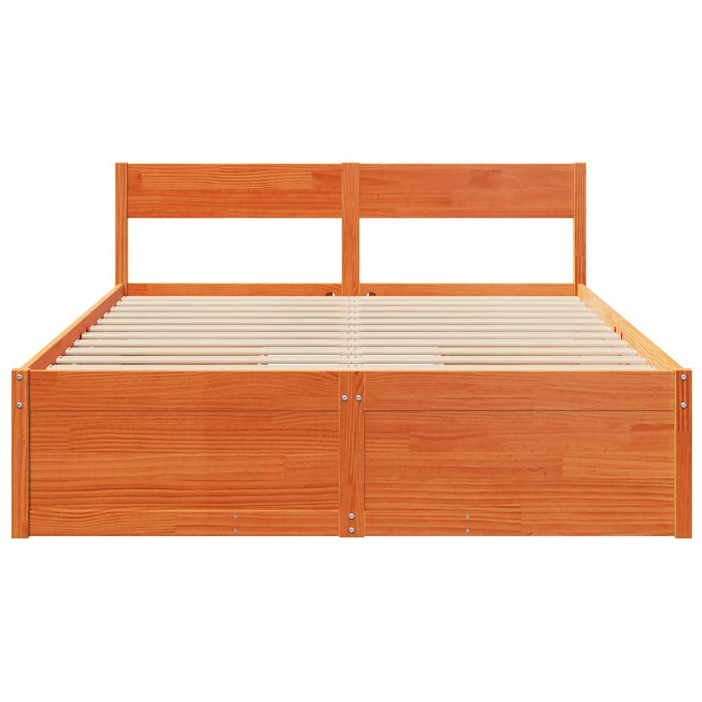 Bed Frame without Mattress Wax Brown 140x200 cm Solid Wood Pine