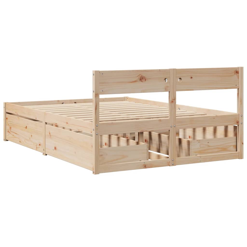 Bed Frame without Mattress 135x190 cm Double Solid Wood Pine