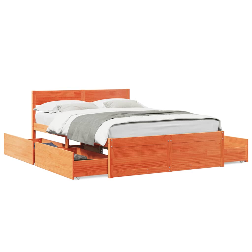 Bed Frame without Mattress Wax Brown 135x190 cm Double Solid Wood Pine