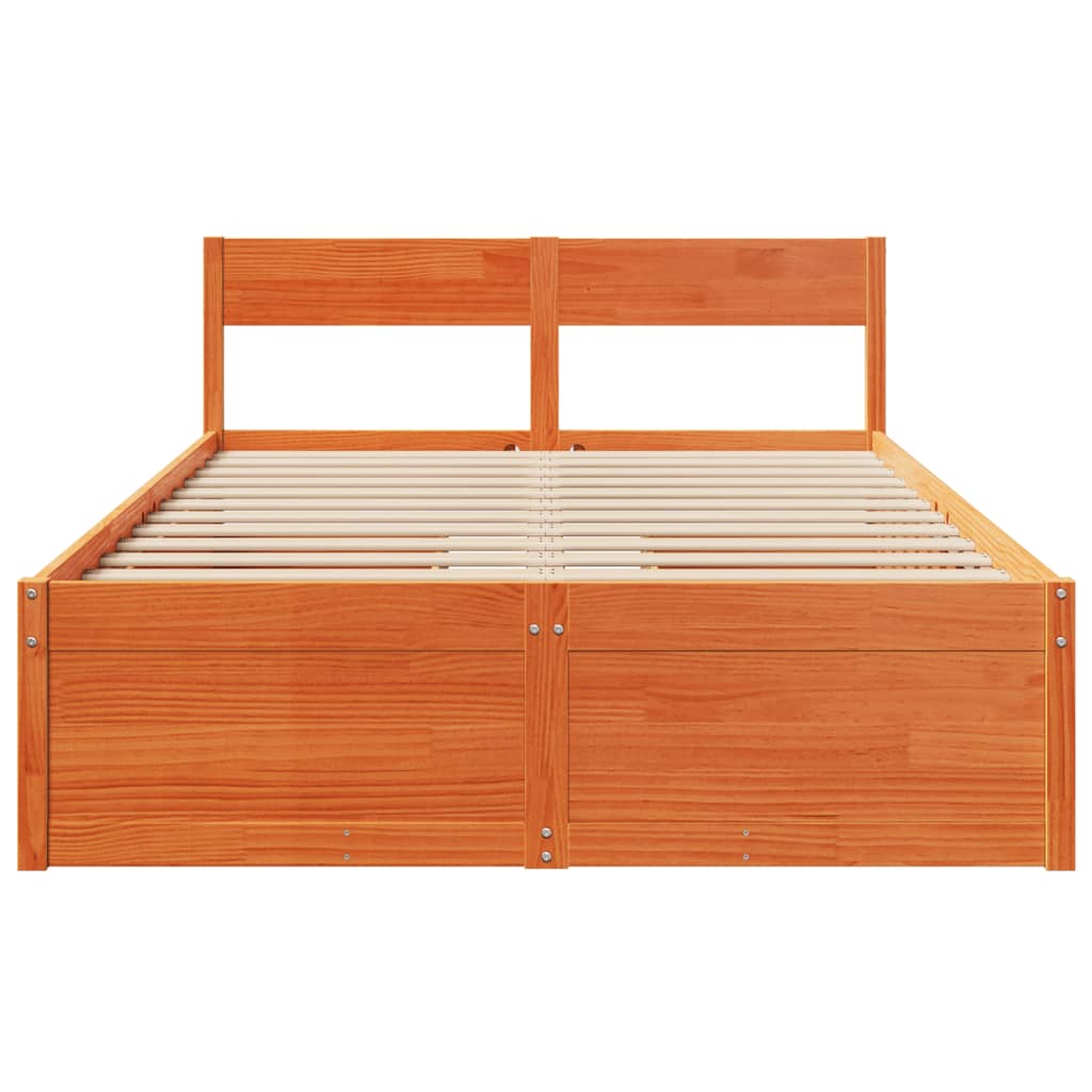Bed Frame without Mattress Wax Brown 135x190 cm Double Solid Wood Pine