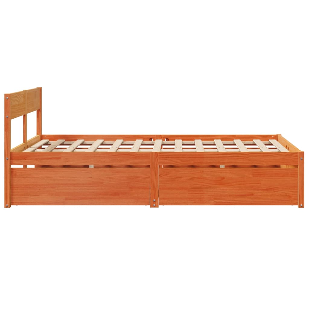 Bed Frame without Mattress Wax Brown 135x190 cm Double Solid Wood Pine