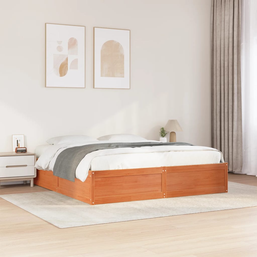 Bed Frame without Mattress Wax Brown 200x200 cm Solid Wood Pine