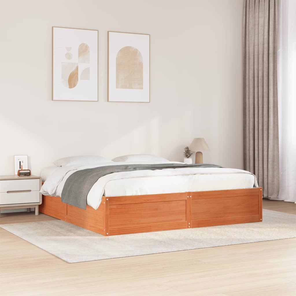 Bed Frame without Mattress Wax Brown 180x200 cm Super King Solid Wood Pine