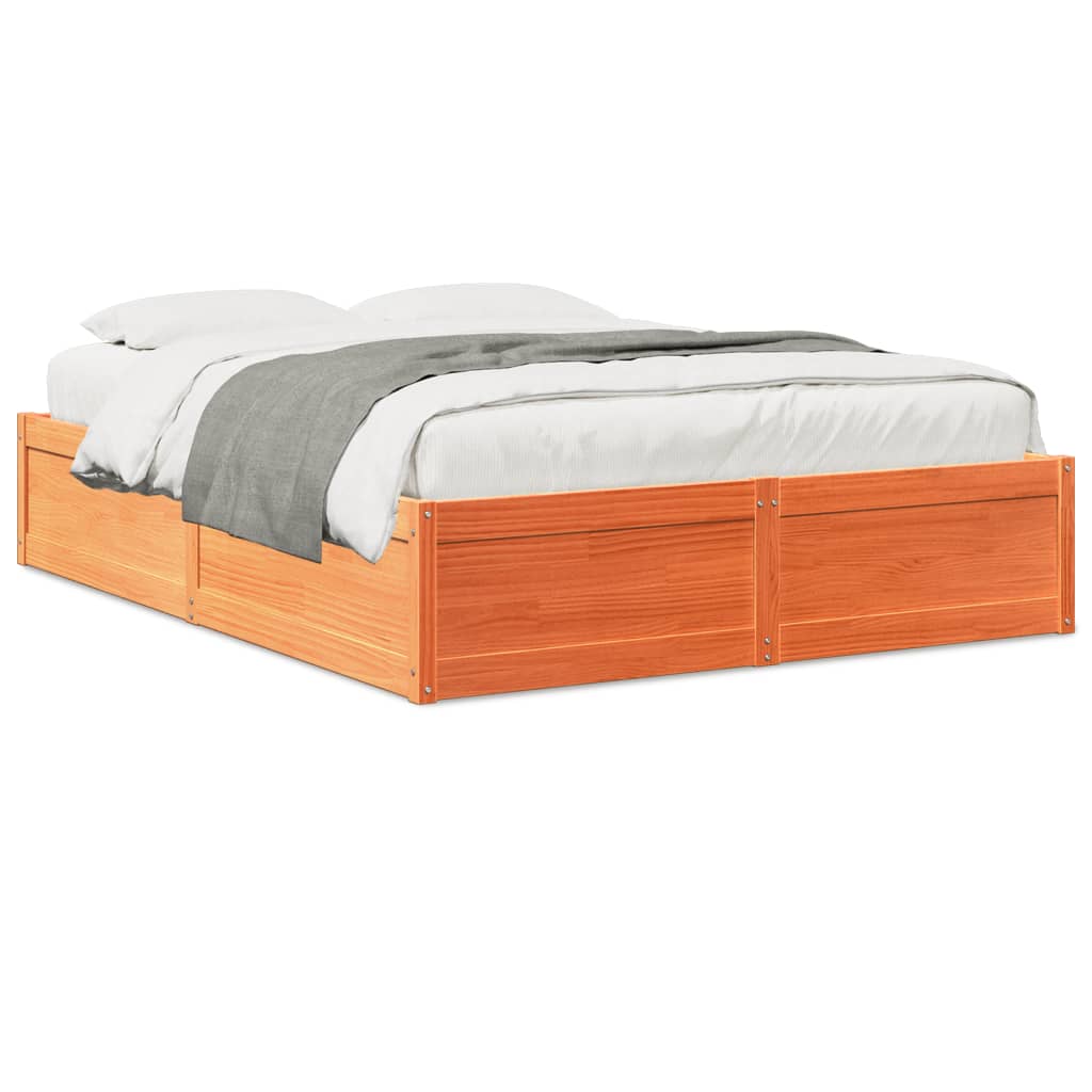 Bed Frame without Mattress Wax Brown 160x200 cm Solid Wood Pine