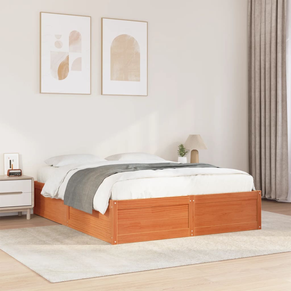 Bed Frame without Mattress Wax Brown 160x200 cm Solid Wood Pine
