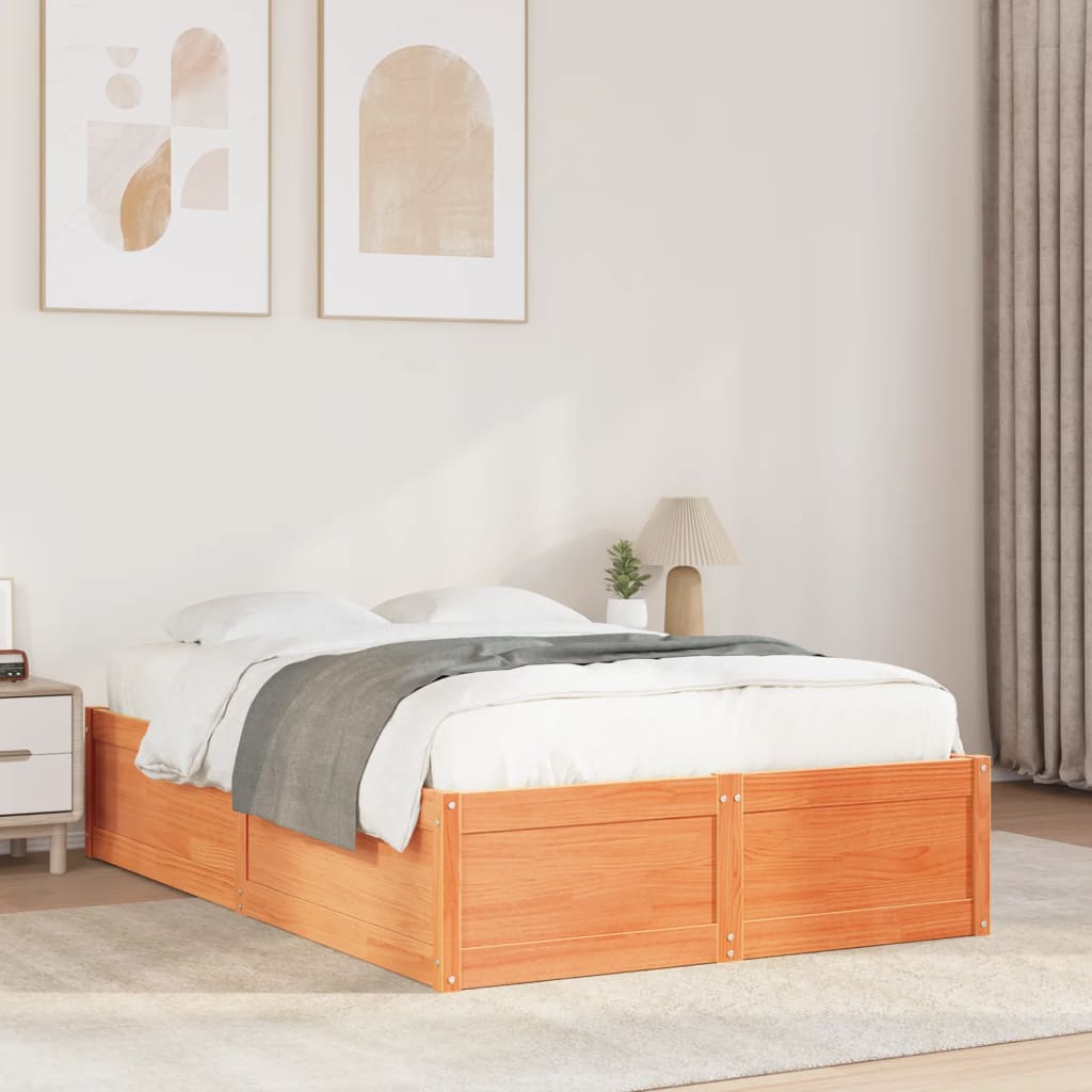 Bed Frame without Mattress Wax Brown 120x200 cm Solid Wood Pine