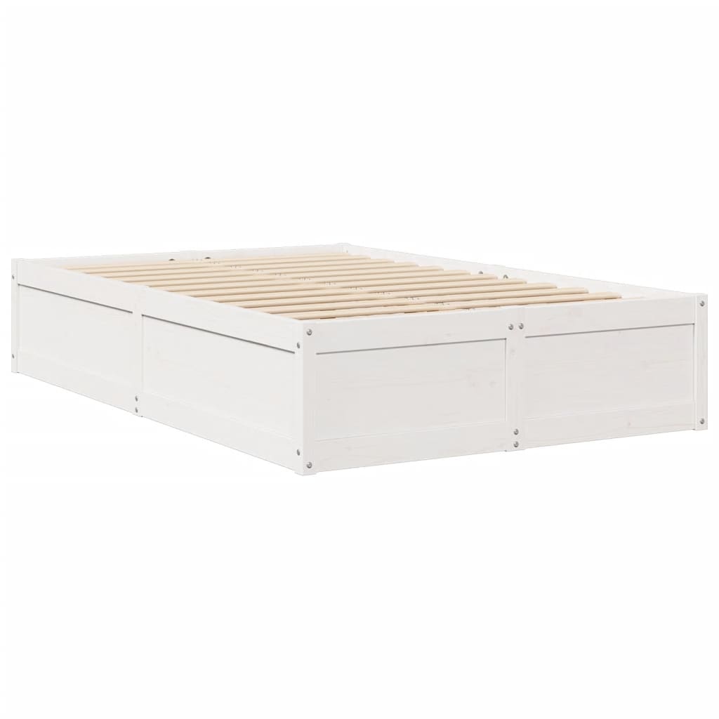 Bed Frame without Mattress White 135x190 cm Double Solid Wood Pine
