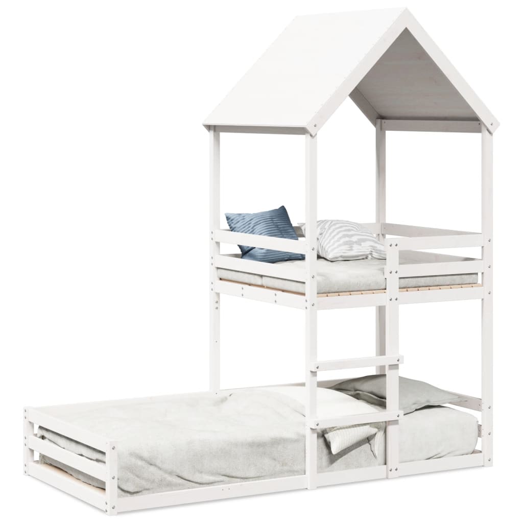 Bunk Bed with Roof White 90x200 cm Solid Wood Pine