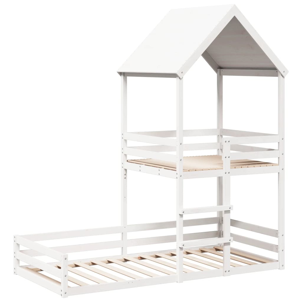 Bunk Bed with Roof White 90x200 cm Solid Wood Pine