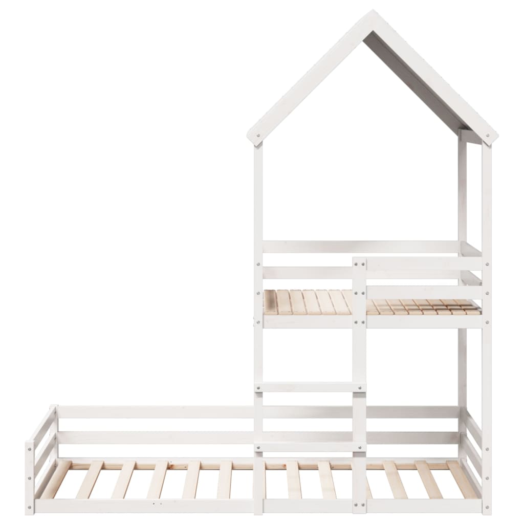 Bunk Bed with Roof White 90x200 cm Solid Wood Pine