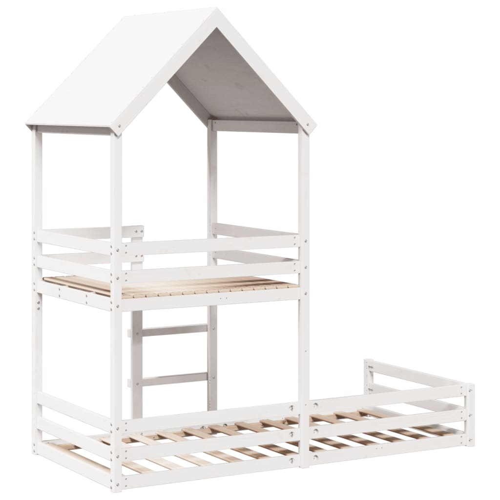 Bunk Bed with Roof White 90x200 cm Solid Wood Pine