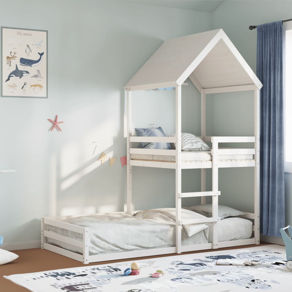 Bunk Bed with Roof White 90x200 cm Solid Wood Pine