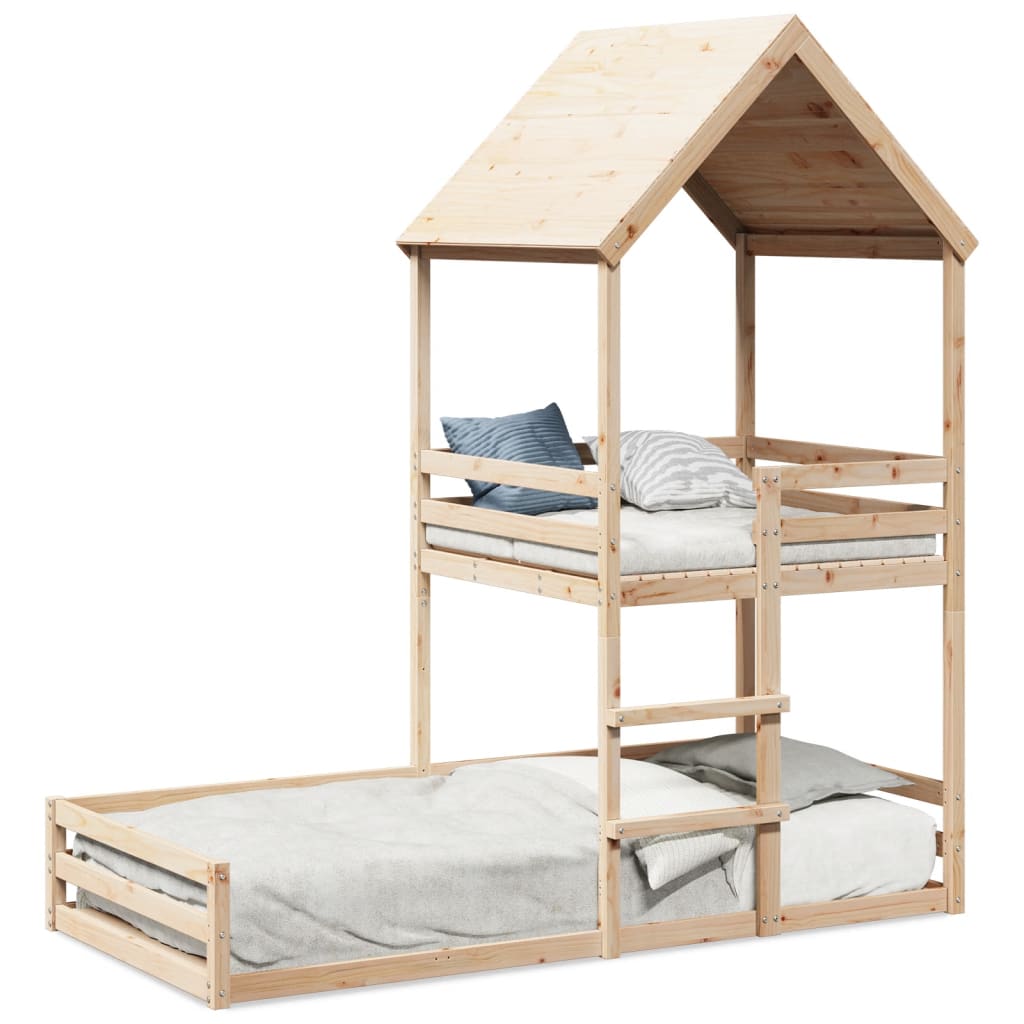 Bunk Bed with Roof 80x200 cm Solid Wood Pine