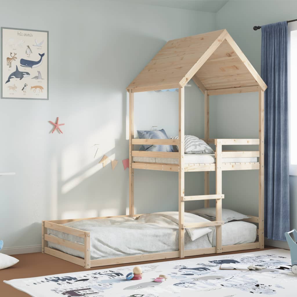 Bunk Bed with Roof 80x200 cm Solid Wood Pine