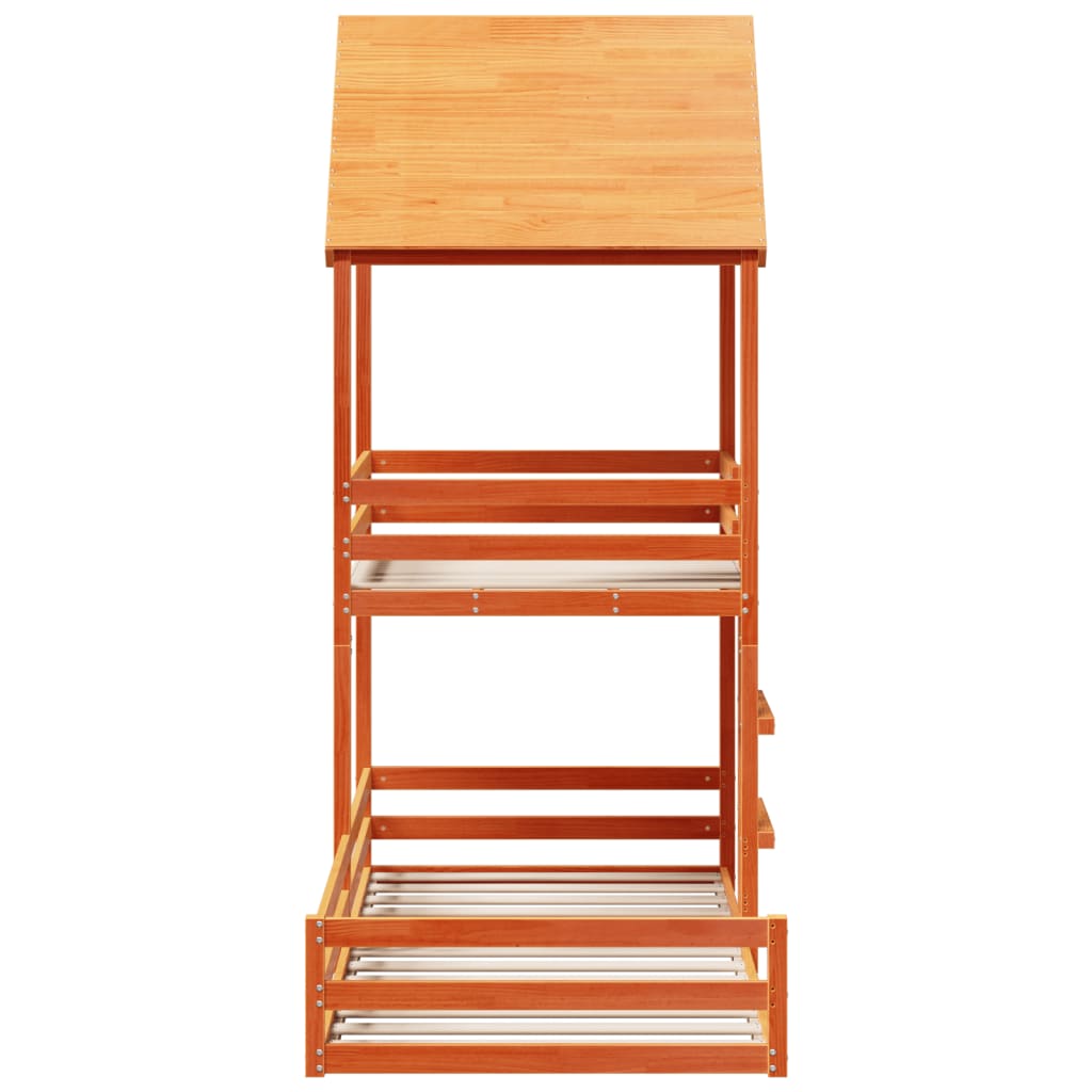 Bunk Bed with Roof Wax Brown 80x200 cm Solid Wood Pine