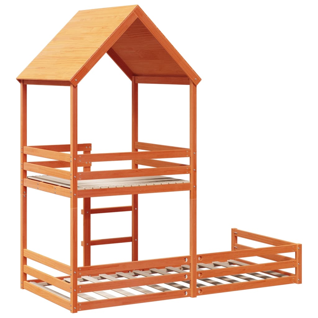 Bunk Bed with Roof Wax Brown 80x200 cm Solid Wood Pine