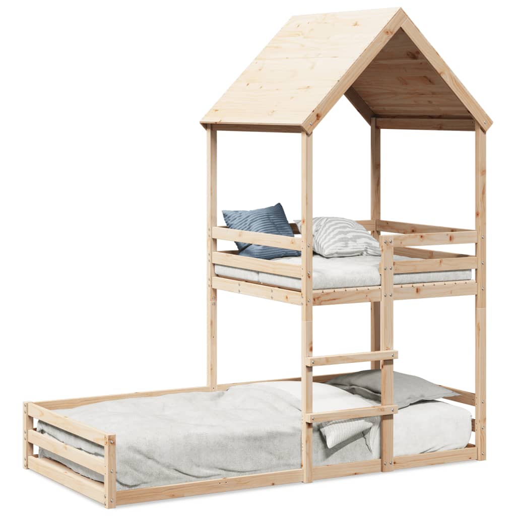 Bunk Bed with Roof 90x190 cm Solid Wood Pine