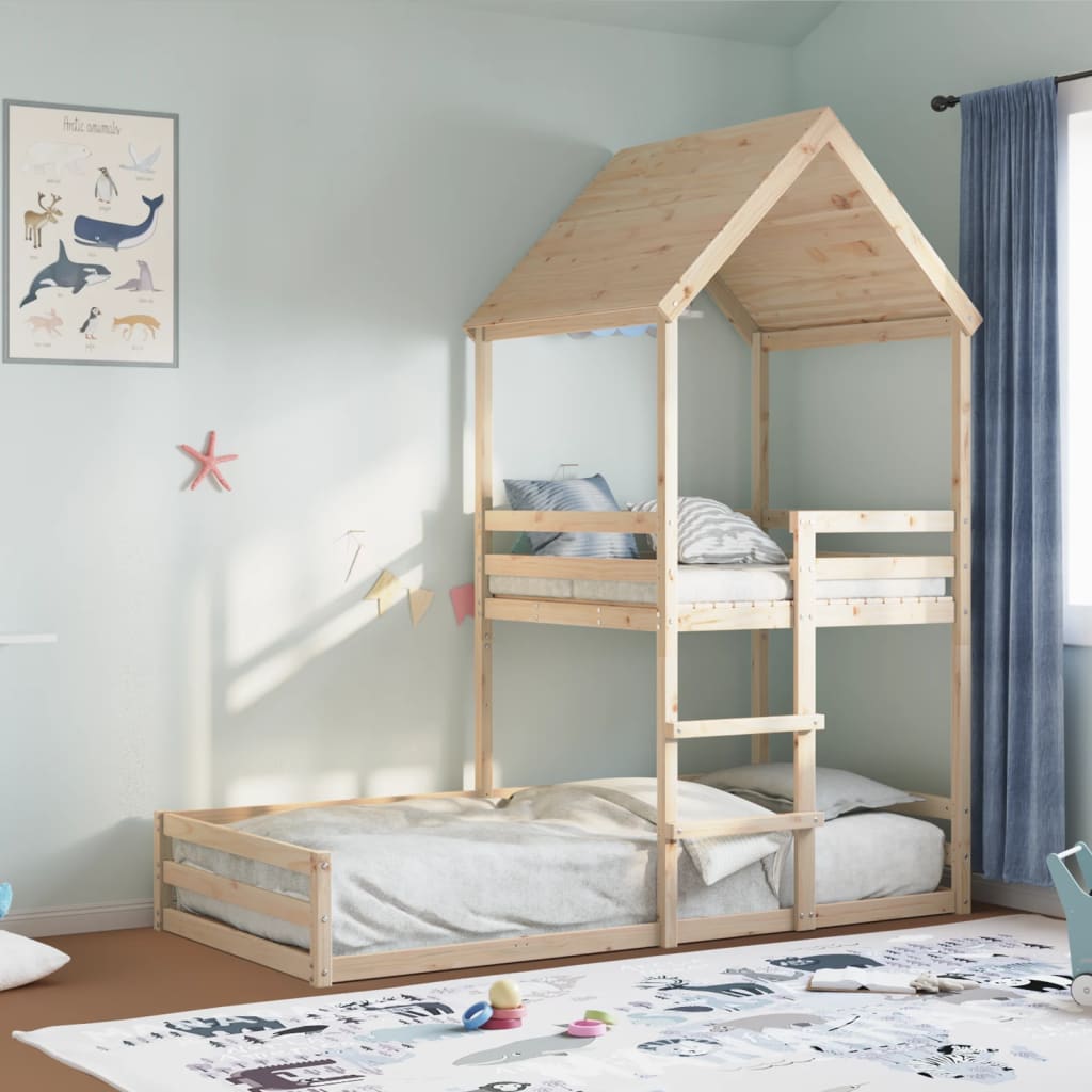 Bunk Bed with Roof 90x190 cm Solid Wood Pine