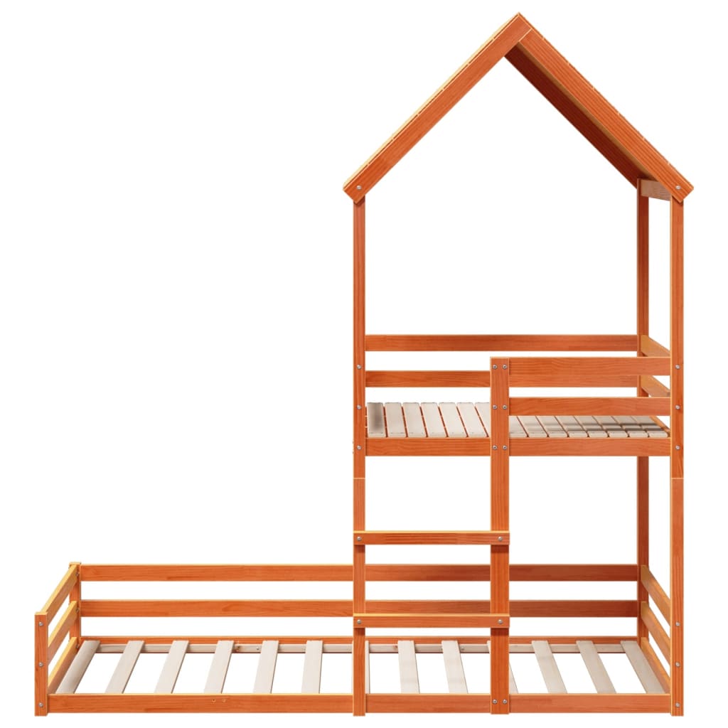 Bunk Bed with Roof Wax Brown 90x190 cm Solid Wood Pine