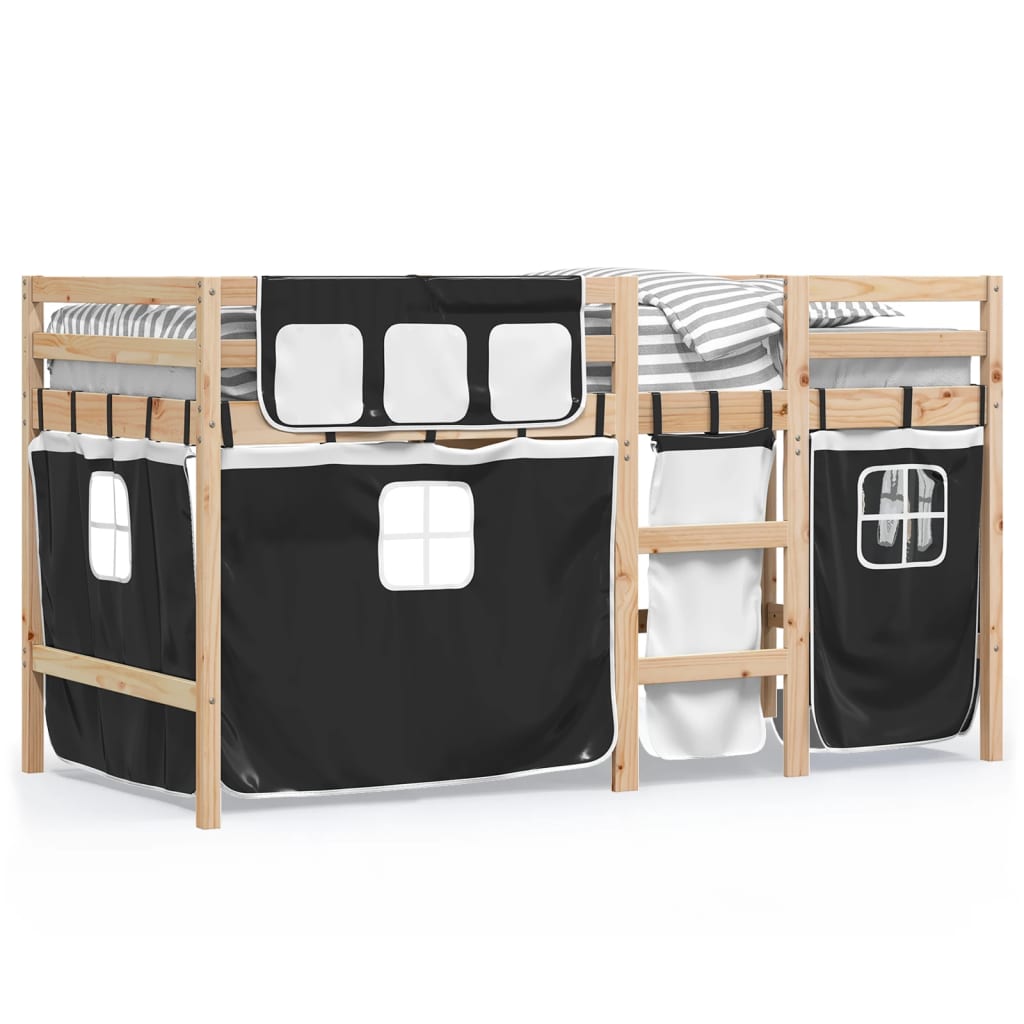 Kids' Loft Bed with Curtains without Mattress White&Black 80x200 cm