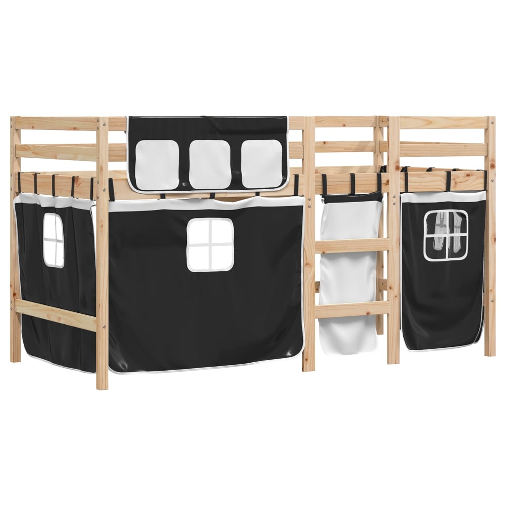 Kids' Loft Bed with Curtains without Mattress White&Black 80x200 cm
