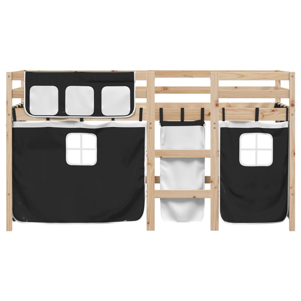 Kids' Loft Bed with Curtains without Mattress White&Black 80x200 cm