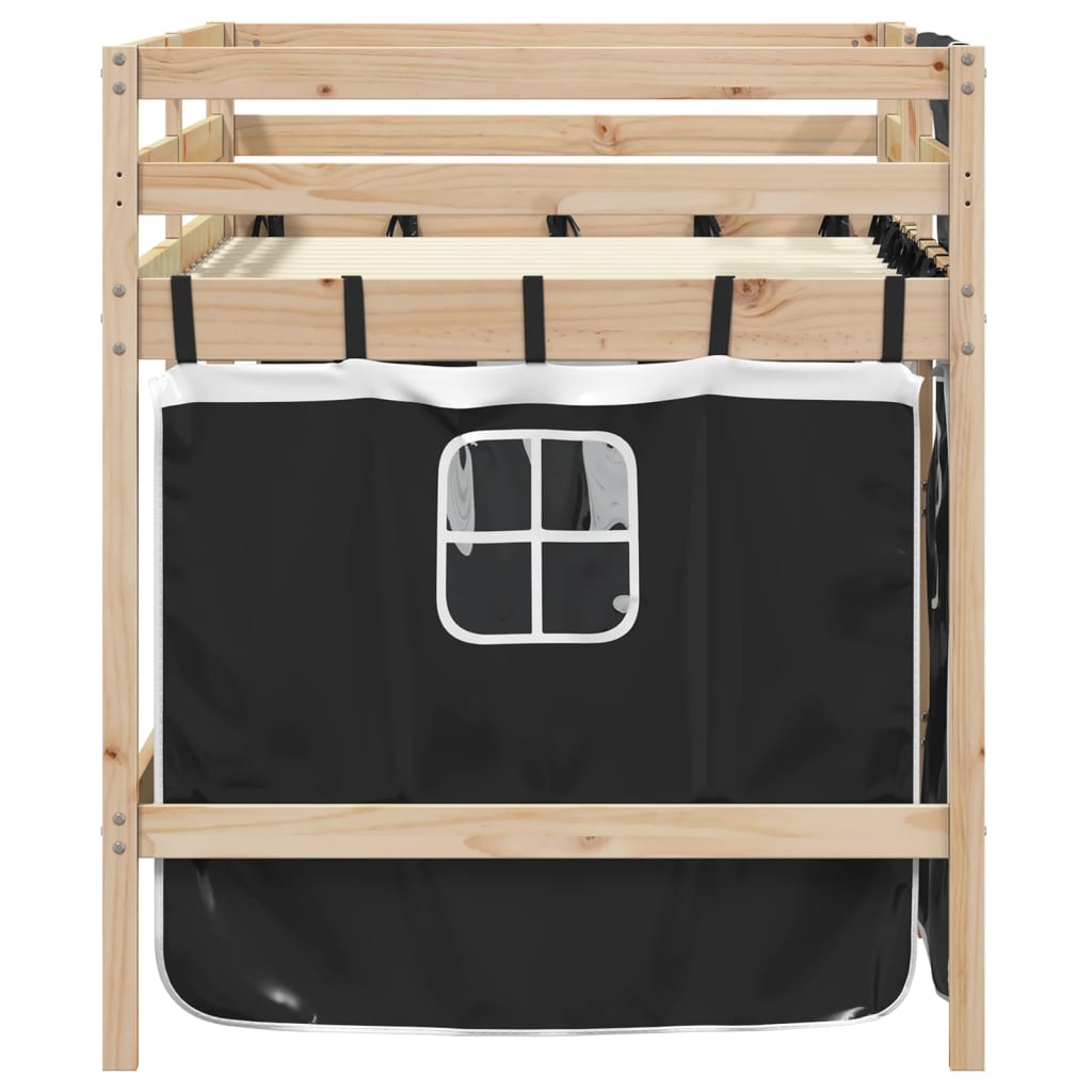 Kids' Loft Bed with Curtains without Mattress White&Black 80x200 cm