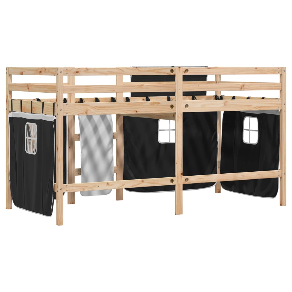 Kids' Loft Bed with Curtains without Mattress White&Black 80x200 cm