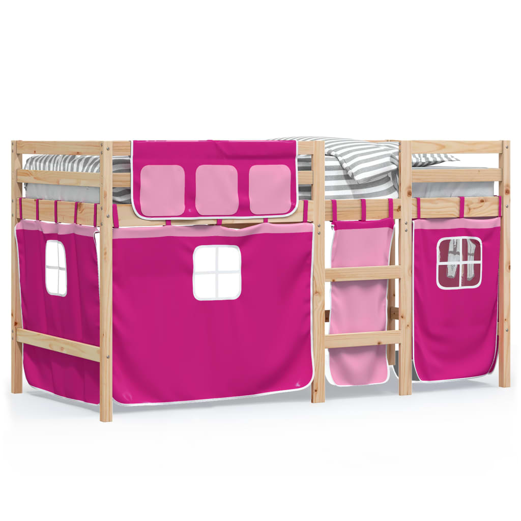 Kids' Loft Bed with Curtains without Mattress Pink 80x200 cm