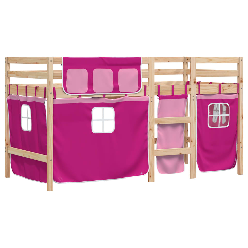 Kids' Loft Bed with Curtains without Mattress Pink 80x200 cm