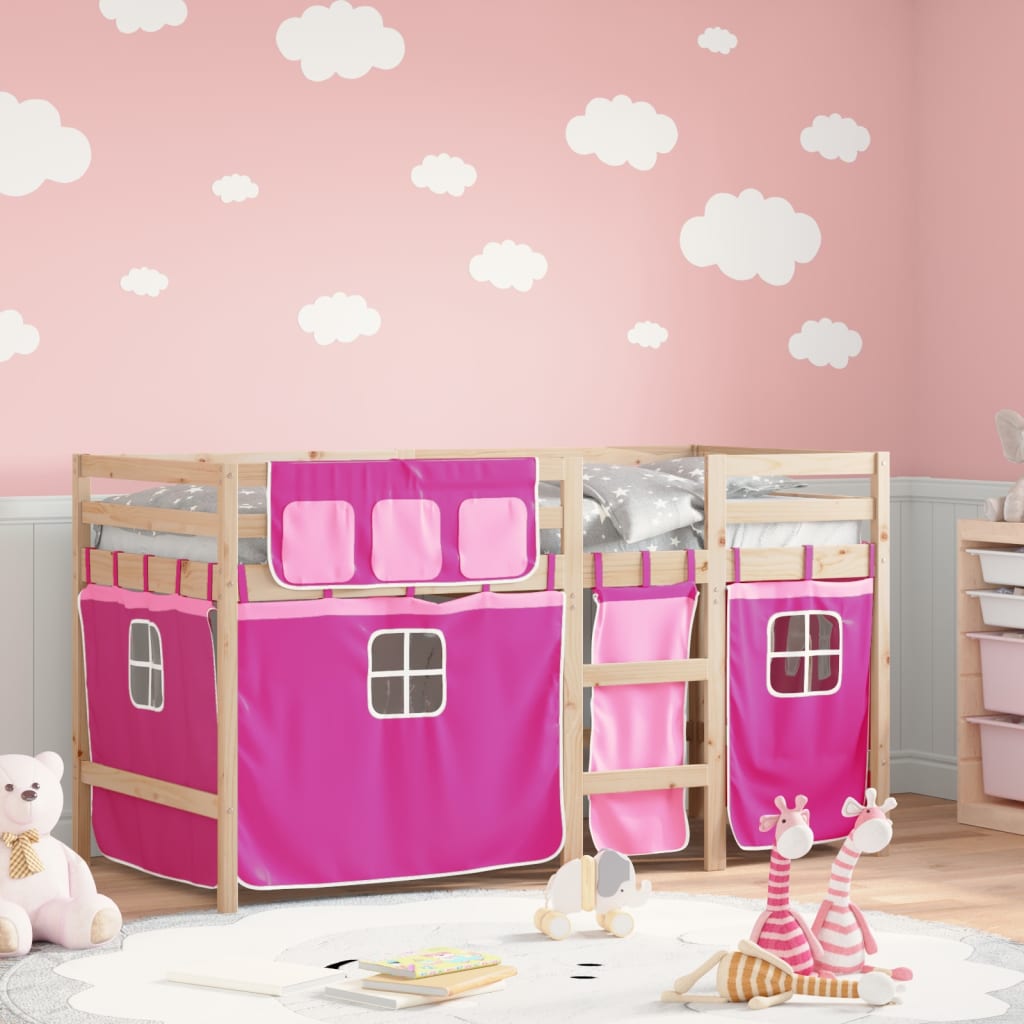 Kids' Loft Bed with Curtains without Mattress Pink 80x200 cm