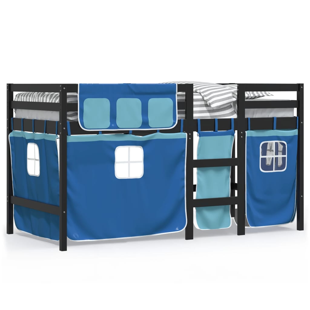 Kids' Loft Bed with Curtains without Mattress Blue 80x200 cm