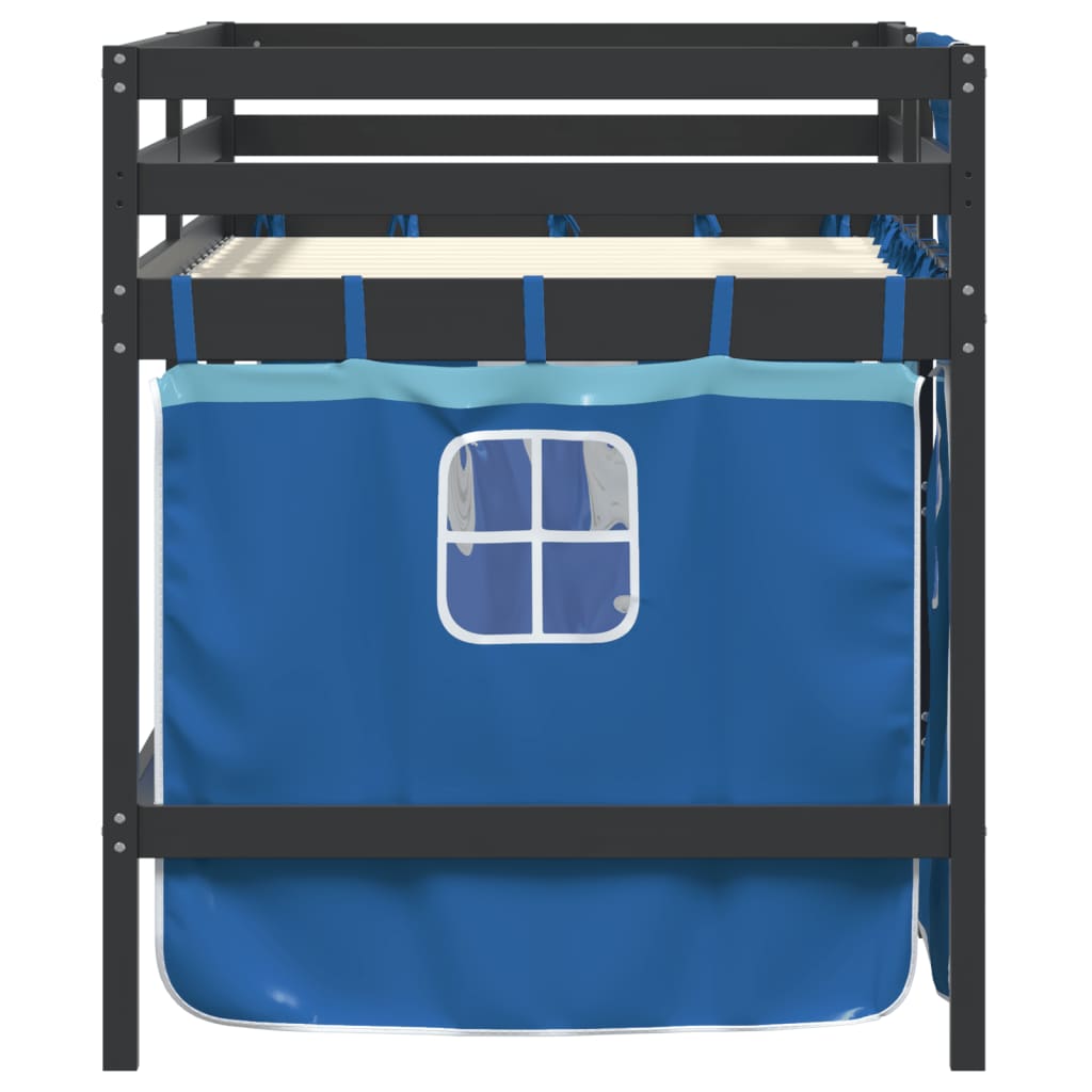 Kids' Loft Bed with Curtains without Mattress Blue 80x200 cm