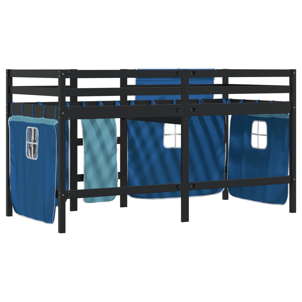 Kids' Loft Bed with Curtains without Mattress Blue 80x200 cm