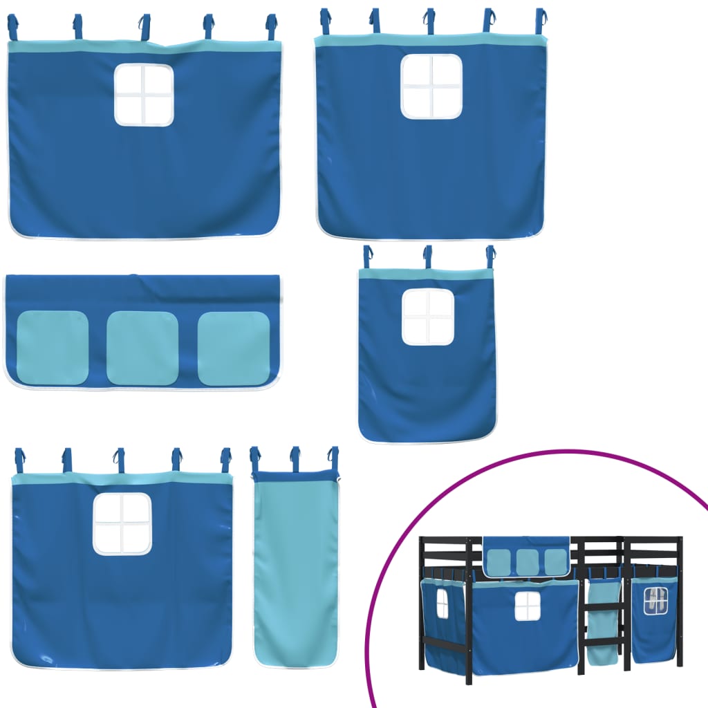 Kids' Loft Bed with Curtains without Mattress Blue 80x200 cm